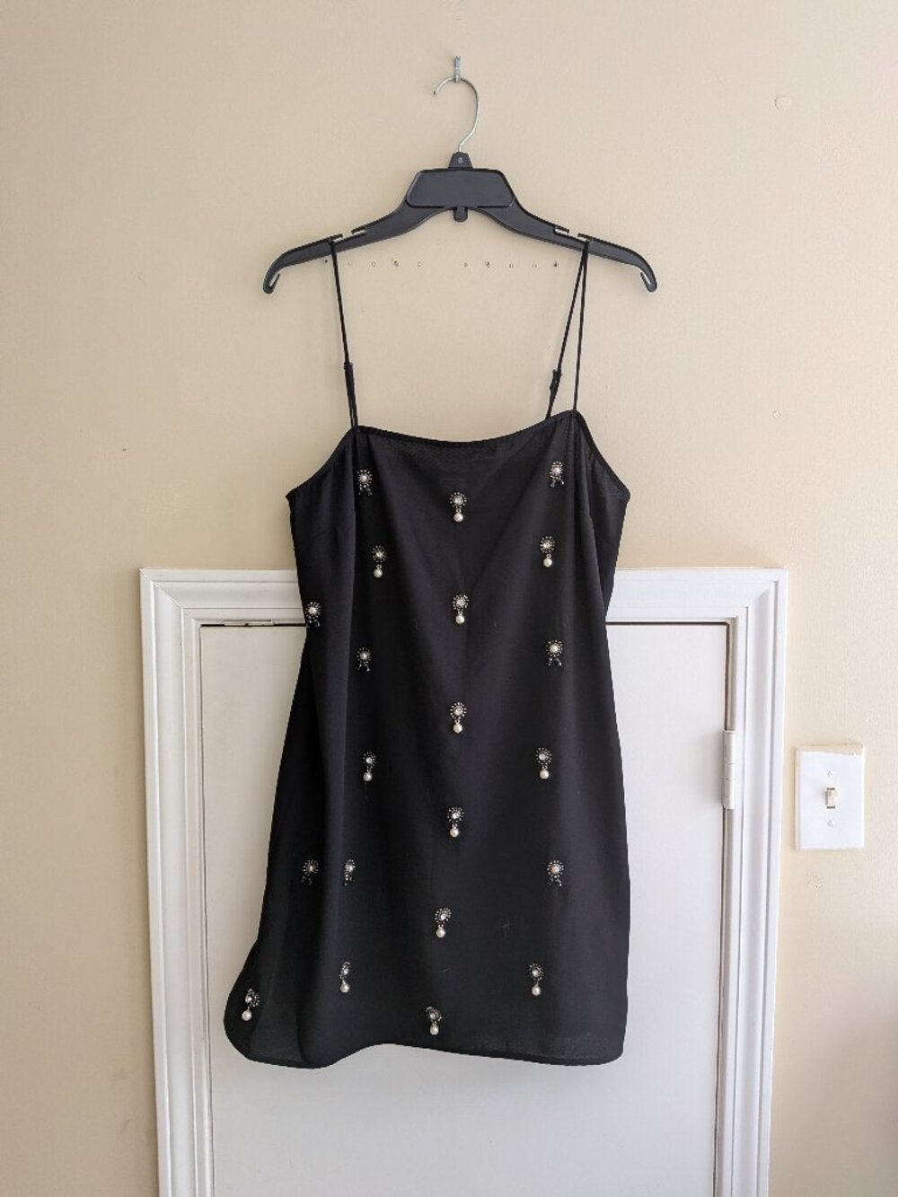 H&M Black Chiffon Mini Dress with Bead Detailing
